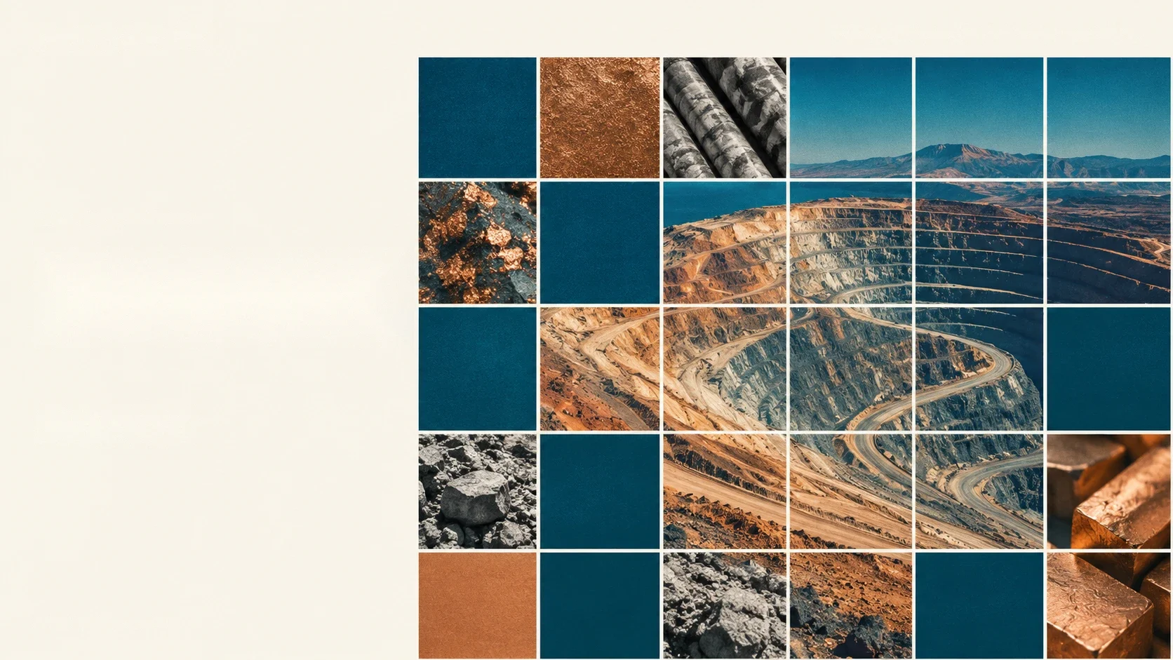 A grid of mining landscapes, copper and mineral textures